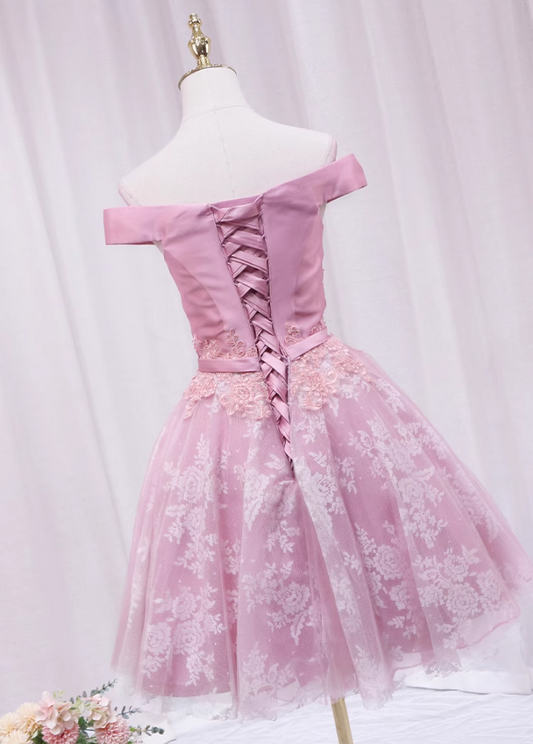 Superb Off-Shoulder A-Line Birthday Dresses Bow Appliques Lace Tulle Homecoming Dress AP4643