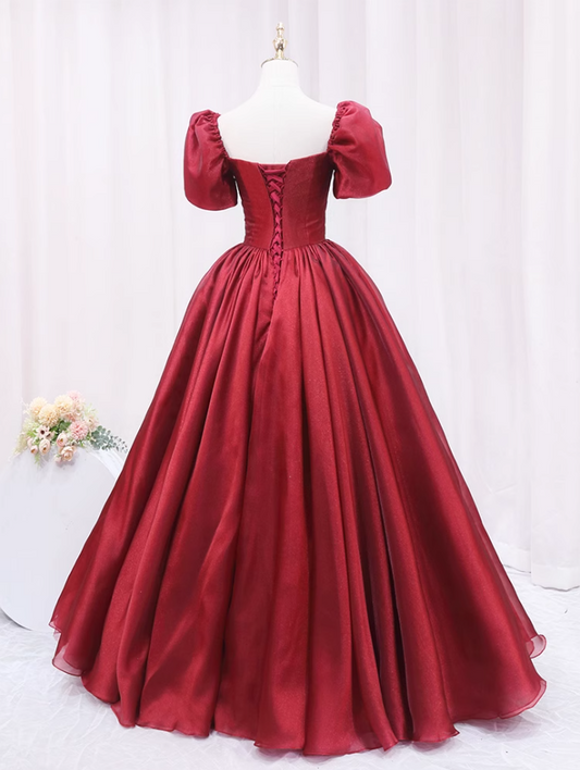 Wonderful A-Line Square Neck Sweet 16th Evening Gowns Short Sleeve Red Organza Prom Dress AP4644
