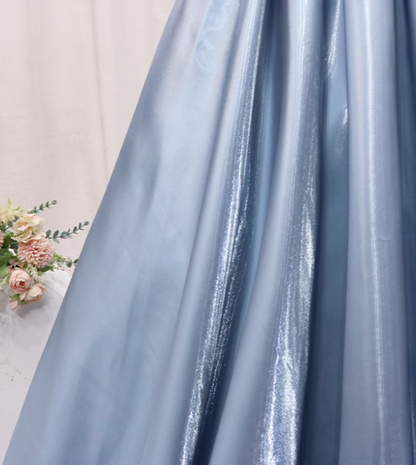 Amazing A-Line V Neck Sweet 16th Evening Gowns Sequins Rhinestones Short Sleeve Blue Satin Prom Dress AP4645