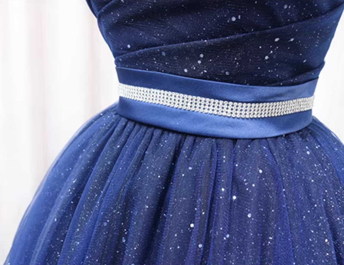 Fascinating A-Line Strapless Birthday Dresses Beading Belt Sequins Blue Tulle Homecoming Dress AP4647