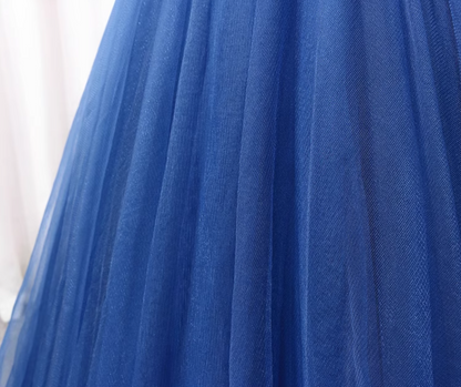 Enticing High Collar A-Line Backless Sweet 16th Evening Gowns Blue Tulle Short Sleeve Beading Tassel Sequins Prom Dress AP4649