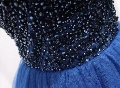 Fresh Off-Shoulder A-Line Birthday Dresses Beads Blue Tulle Homecoming Dress AP4653