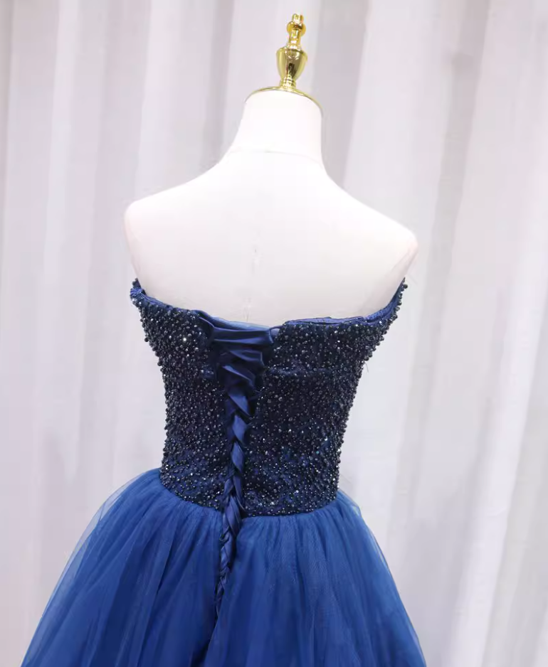 Fresh Off-Shoulder A-Line Birthday Dresses Beads Blue Tulle Homecoming Dress AP4653