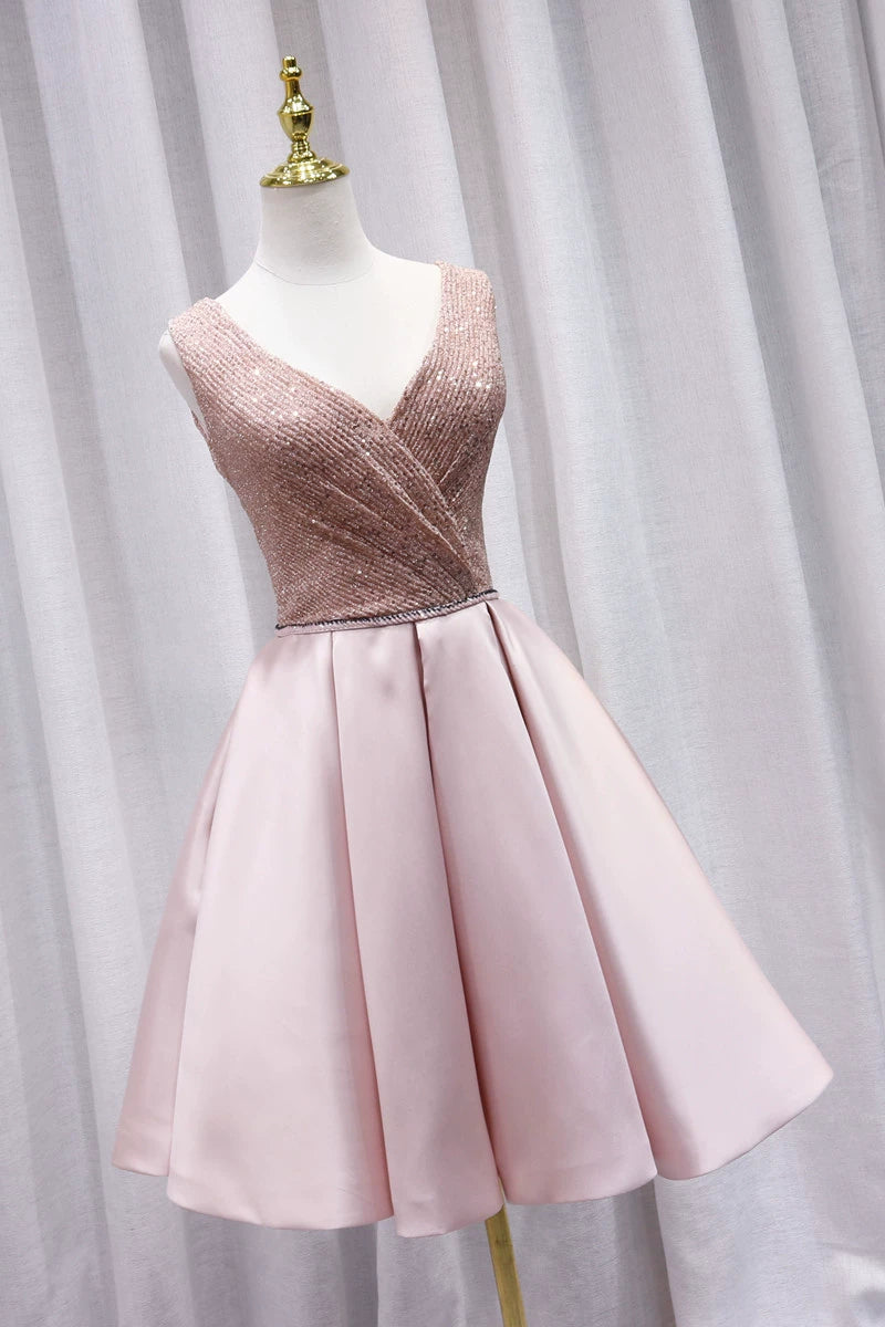 Ornate V Neck A-Line Birthday Dresses Sequins Lace-Up Homecoming Dress AP4655