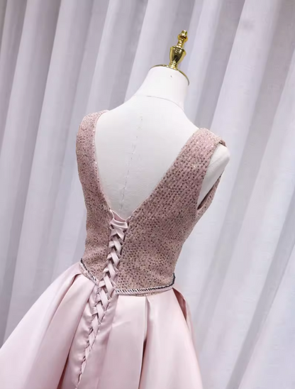 Ornate V Neck A-Line Birthday Dresses Sequins Lace-Up Homecoming Dress AP4655