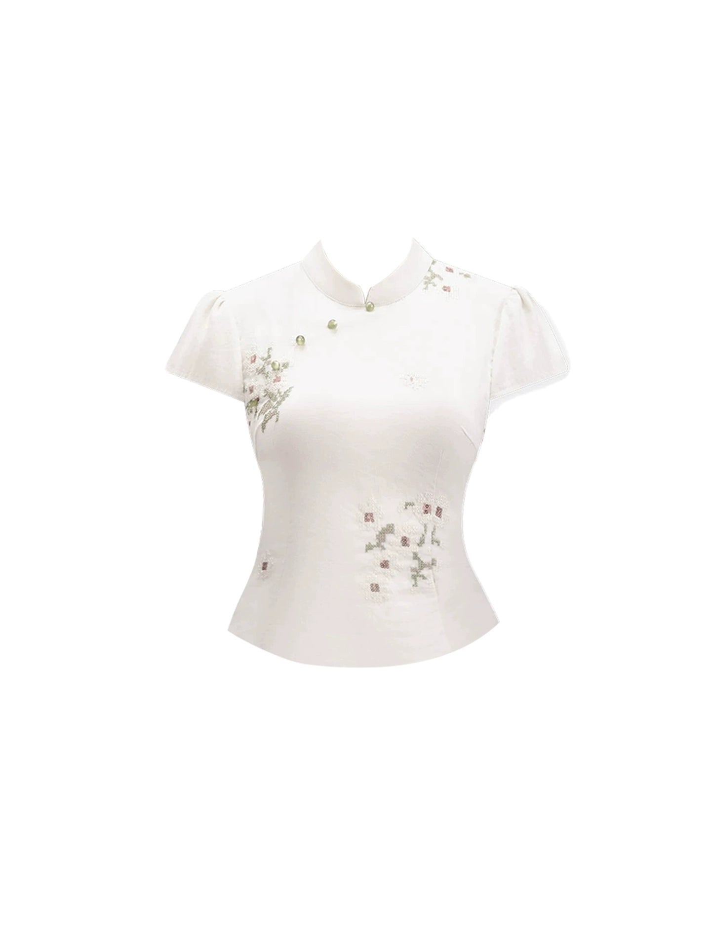 Fabulous Short Sleeve 2-Piece Set Sheath Maxi Skirt Floral Print Mandarin Collar White Long Dress AP4656