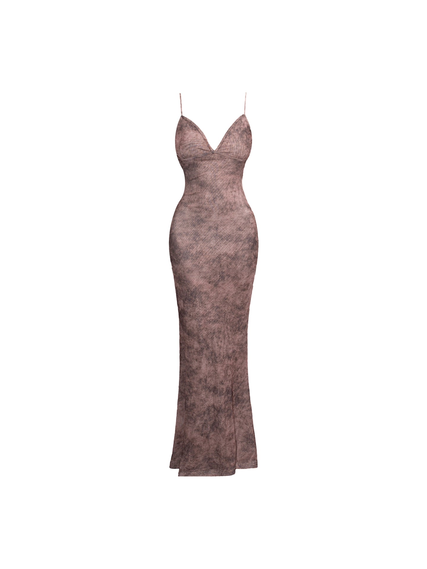 Elegant Sheath Brown Snakeskin-Print Maxi Dress Vintage Casual Gatherings Spaghetti Straps Long Dress AP4661