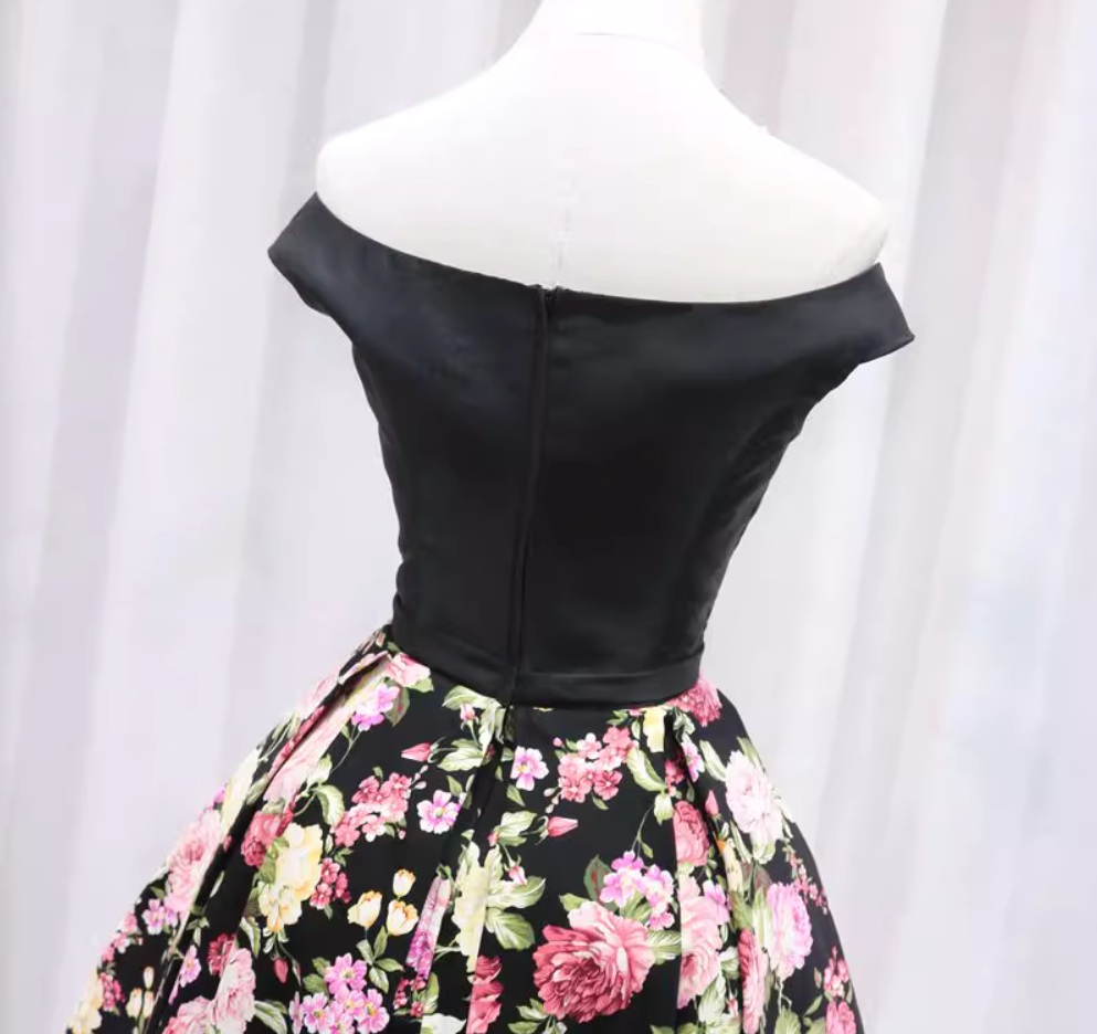French-Style Off-Shoulder Floral A-Line Birthday Dresses Zipper Back Homecoming Dress AP4681