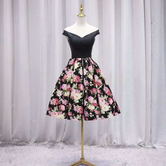 French-Style Off-Shoulder Floral A-Line Birthday Dresses Zipper Back Homecoming Dress AP4681