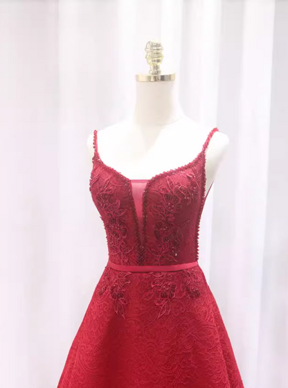 Charming Red A-Line Spaghetti Strap Sweet 16th Evening Dresses Sequins Lace Beading Jacquard Prom Dress AP4682