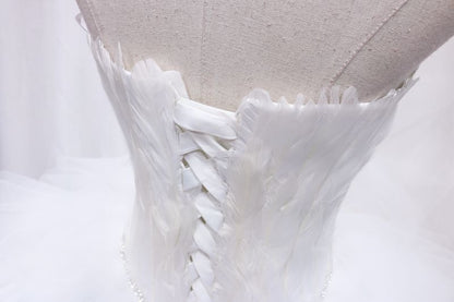 Adorable White A-Line Strapless Birthday Gowns Feather Beading Tulle Homecoming Dress AP4685