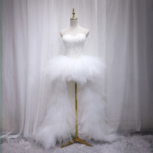 Adorable White A-Line Strapless Birthday Gowns Feather Beading Tulle Homecoming Dress AP4685