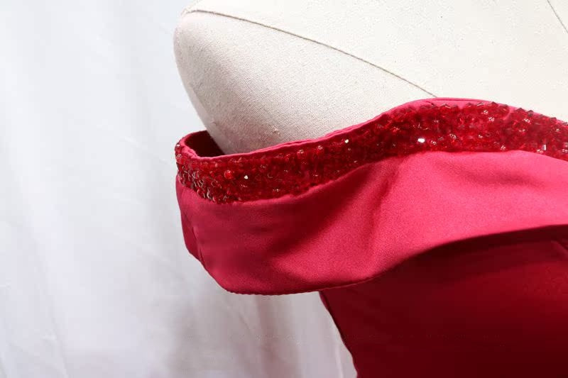 Sparkly Off-Shoulder Red Tulle A-Line Sweet 16th Evening Gowns Beading Prom Dress AP4686