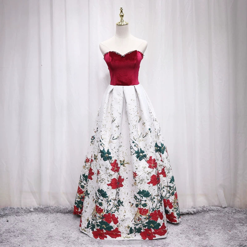 Vibrant Style A-Line Strapless Sweet 16th Evening Dresses Beading Velvet Floral Prom Dress AP4687