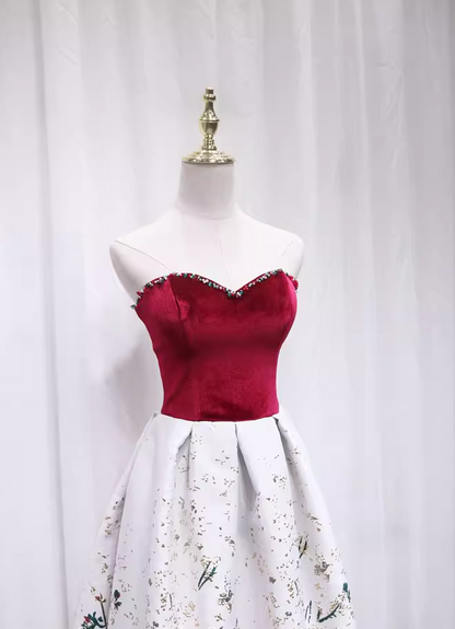 Vibrant Style A-Line Strapless Sweet 16th Evening Dresses Beading Velvet Floral Prom Dress AP4687
