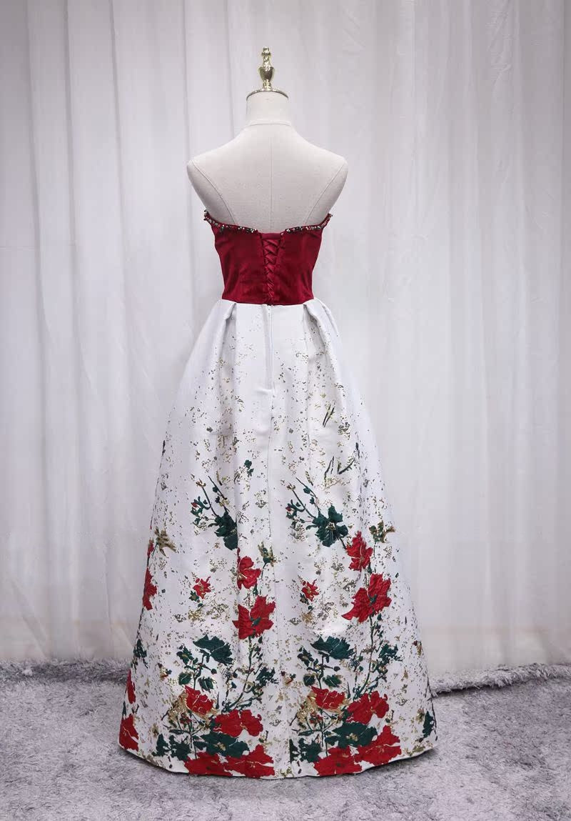 Vibrant Style A-Line Strapless Sweet 16th Evening Dresses Beading Velvet Floral Prom Dress AP4687