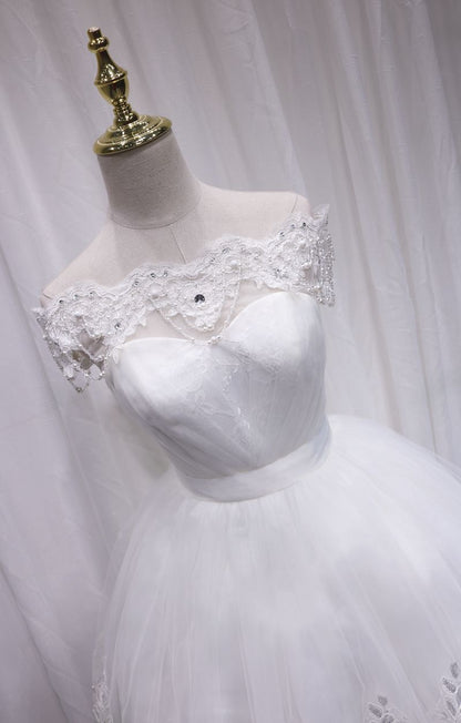 Playful Off-Shoulder A-Line White Tulle Birthday Dresses Lace Beading Sequins Rhinestones Homecoming Dress AP4688