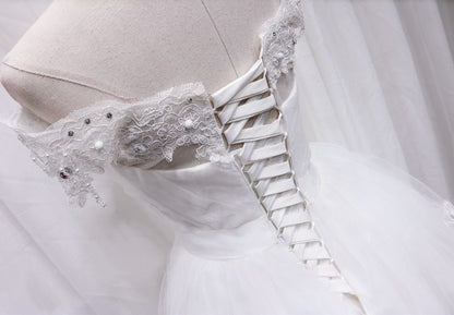 Playful Off-Shoulder A-Line White Tulle Birthday Dresses Lace Beading Sequins Rhinestones Homecoming Dress AP4688