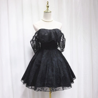 Fitted Off-Shoulder A-Line Birthday Dresses Black Lace Homecoming Dress AP4690