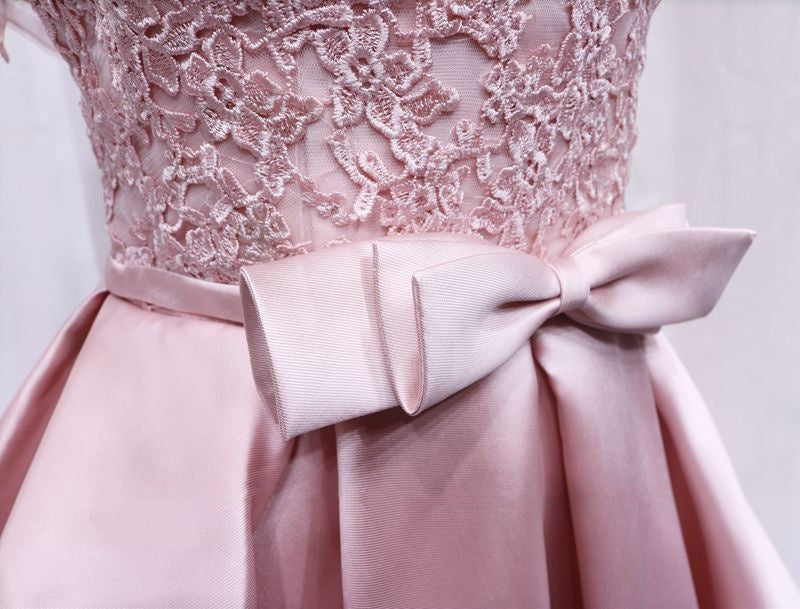 Attractive Off-Shoulder A-Line Pink Birthday Dresses Bow Appliques Homecoming Dress AP4693