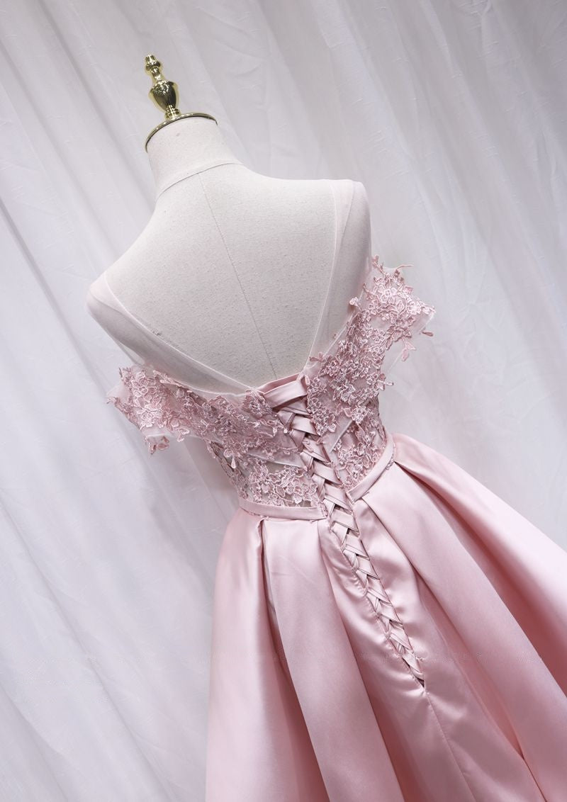 Attractive Off-Shoulder A-Line Pink Birthday Dresses Bow Appliques Homecoming Dress AP4693