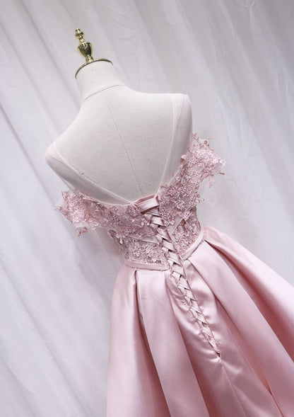 Attractive Off-Shoulder A-Line Pink Birthday Dresses Bow Appliques Homecoming Dress AP4693