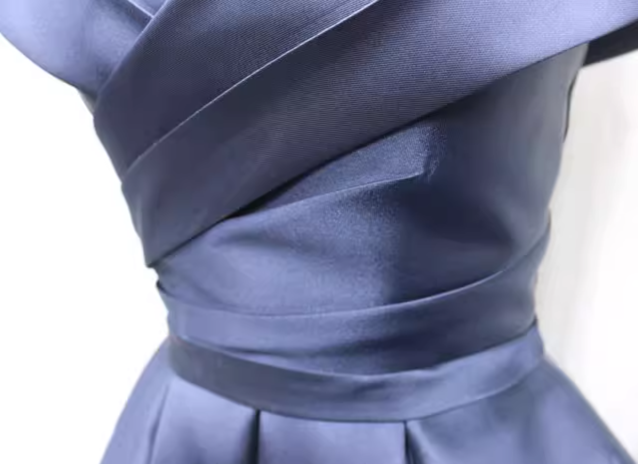 Sexy Off-Shoulder A-Line Birthday Dresses Pleated Navy Blue Satin Homecoming Dress AP4694