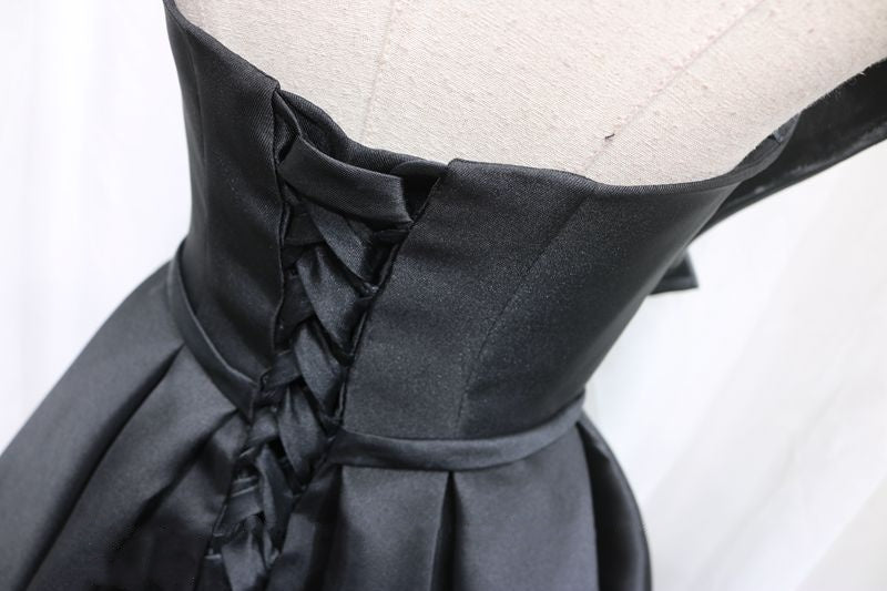 Modern A-Line Strapless Birthday Dresses Big Bows Black Satin Homecoming Dress AP4696