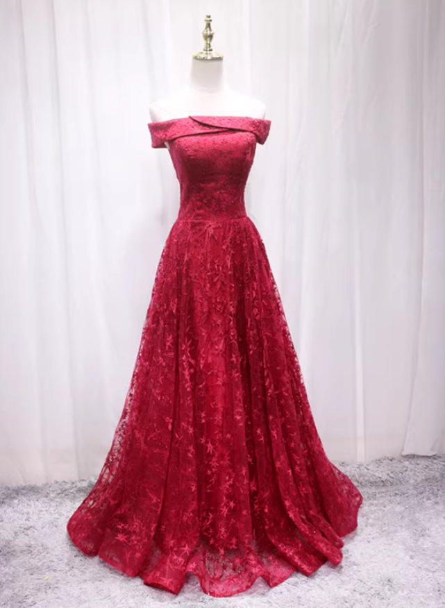 Pretty Off-Shoulder A-Line Sweet 16th Gowns Sequins Red Tulle Beaded Prom Dress AP4697