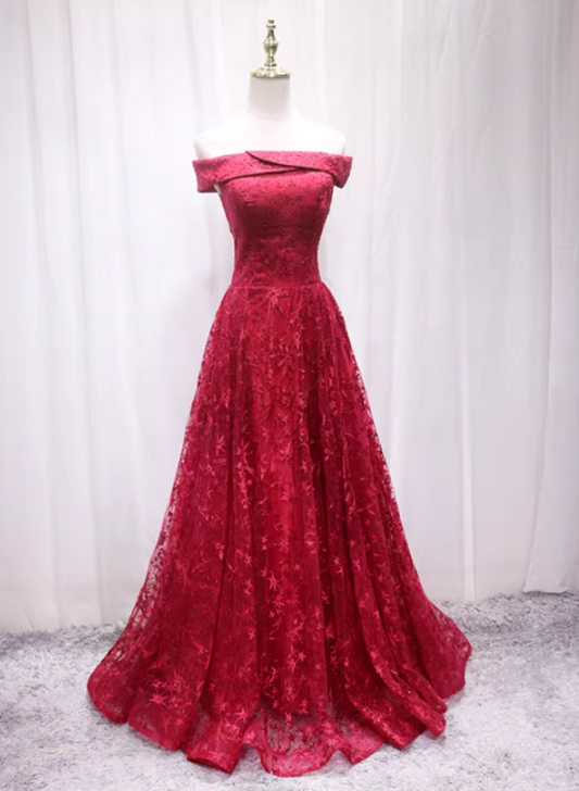 Pretty Off-Shoulder A-Line Sweet 16th Gowns Sequins Red Tulle Beaded Prom Dress AP4697