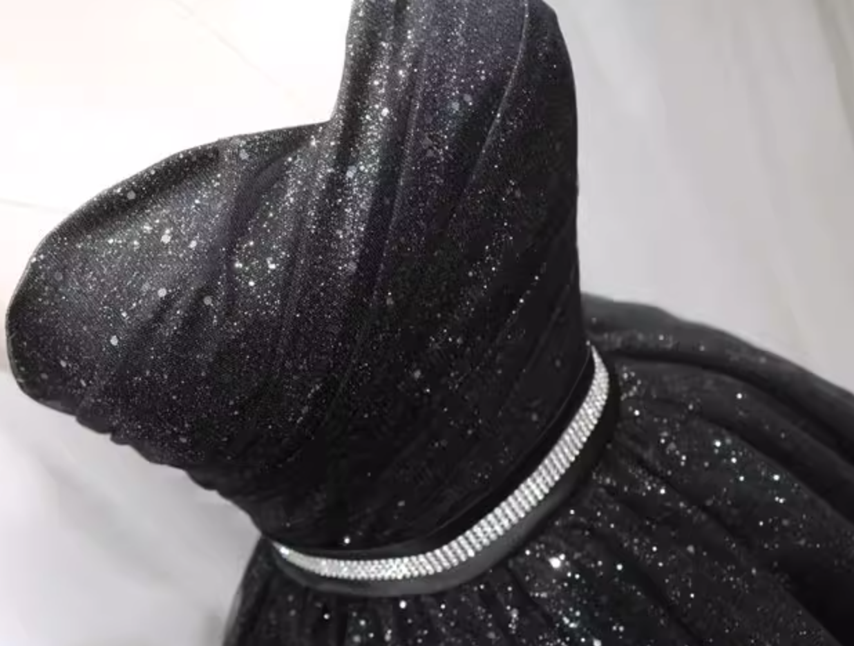 Princess A-Line Strapless Birthday Dresses Sequins Black Tulle Beading Homecoming Dress AP4698