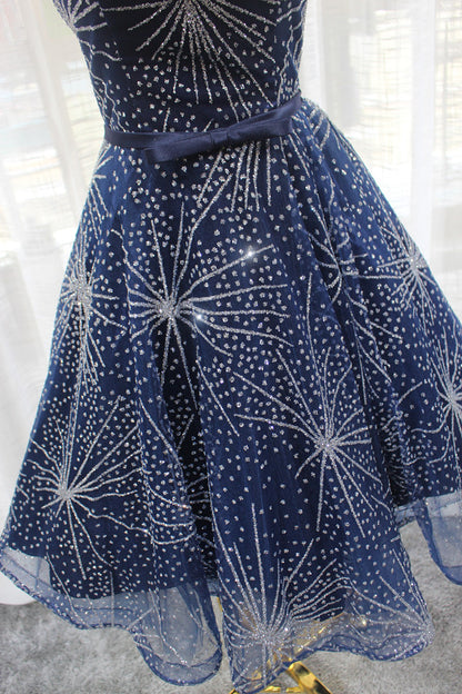 Fancy Off-Shoulder A-Line Birthday Dresses Sequins Blue Tulle Homecoming Dress AP4699