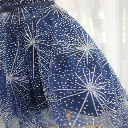 Fancy Off-Shoulder A-Line Birthday Dresses Sequins Blue Tulle Homecoming Dress AP4699