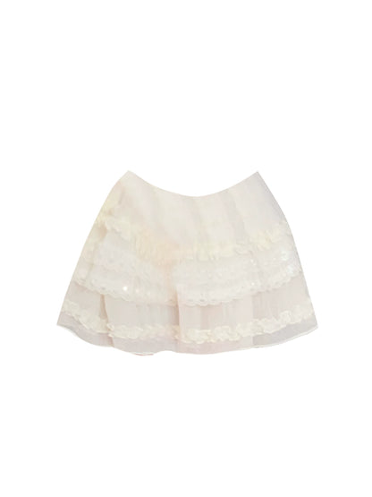 Gen Z Style Halter Neck Pink Sheer Lace Corset Top White Mini Skirt Adorable Tiered Ruffle  Bow Accent 2-Piece Set A-Line Short Dress AP4701