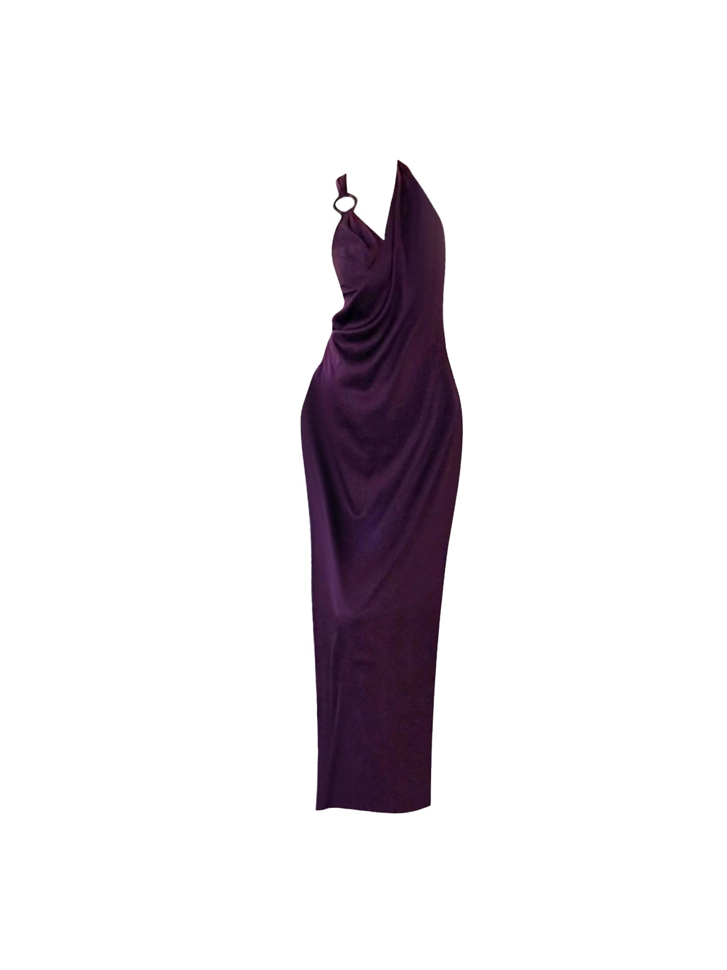 Bohemian Slim-Fit Waist Design Halter Neck Maxi Dress Backless Purple Sheath Slit Long Dress AP4702