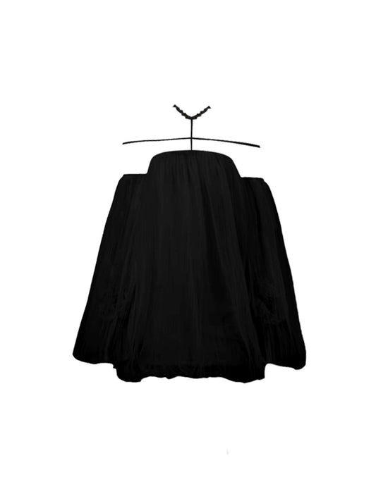 Hottie Cross-Strap Off-Shoulder A-Line Black Mini Skirt Novelty Loose Fit Night Club Long Sleeve Short Dress AP4703