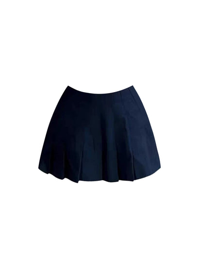 Casual Lapel Neck Red-Black Plaid Navy Pleated Mini Skirt Charming Cropped Button-Down A-Line 2-Piece Set Short Dress AP4704