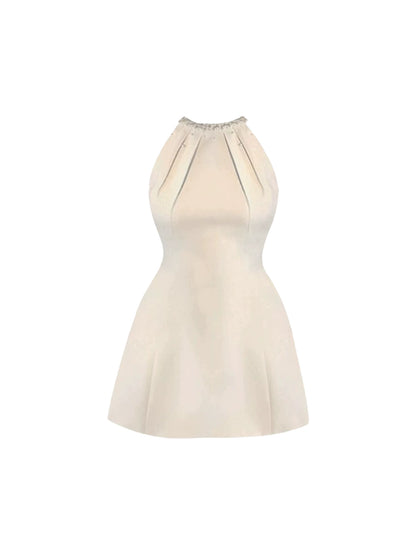 Exquisite Beaded Embellished Halter Neck Mini Skirt Simple Fitted Silhouette A-Line Short Dress AP4710