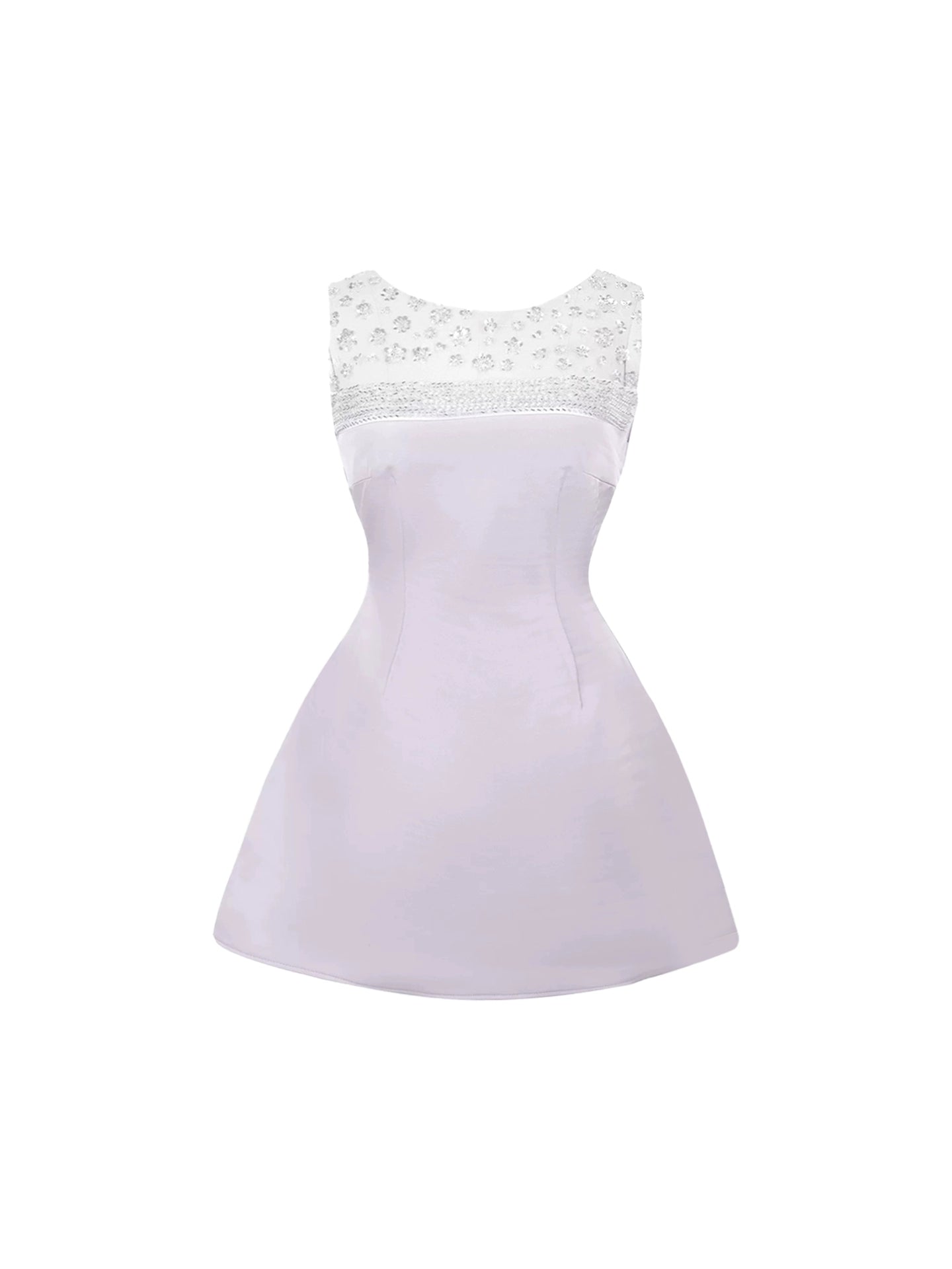 Enchanting  Light Lavender Sleeveless Jewel Neck Mini Skirt Elegant Crystal-Embellished Bodice A-Line Short Dress AP4714
