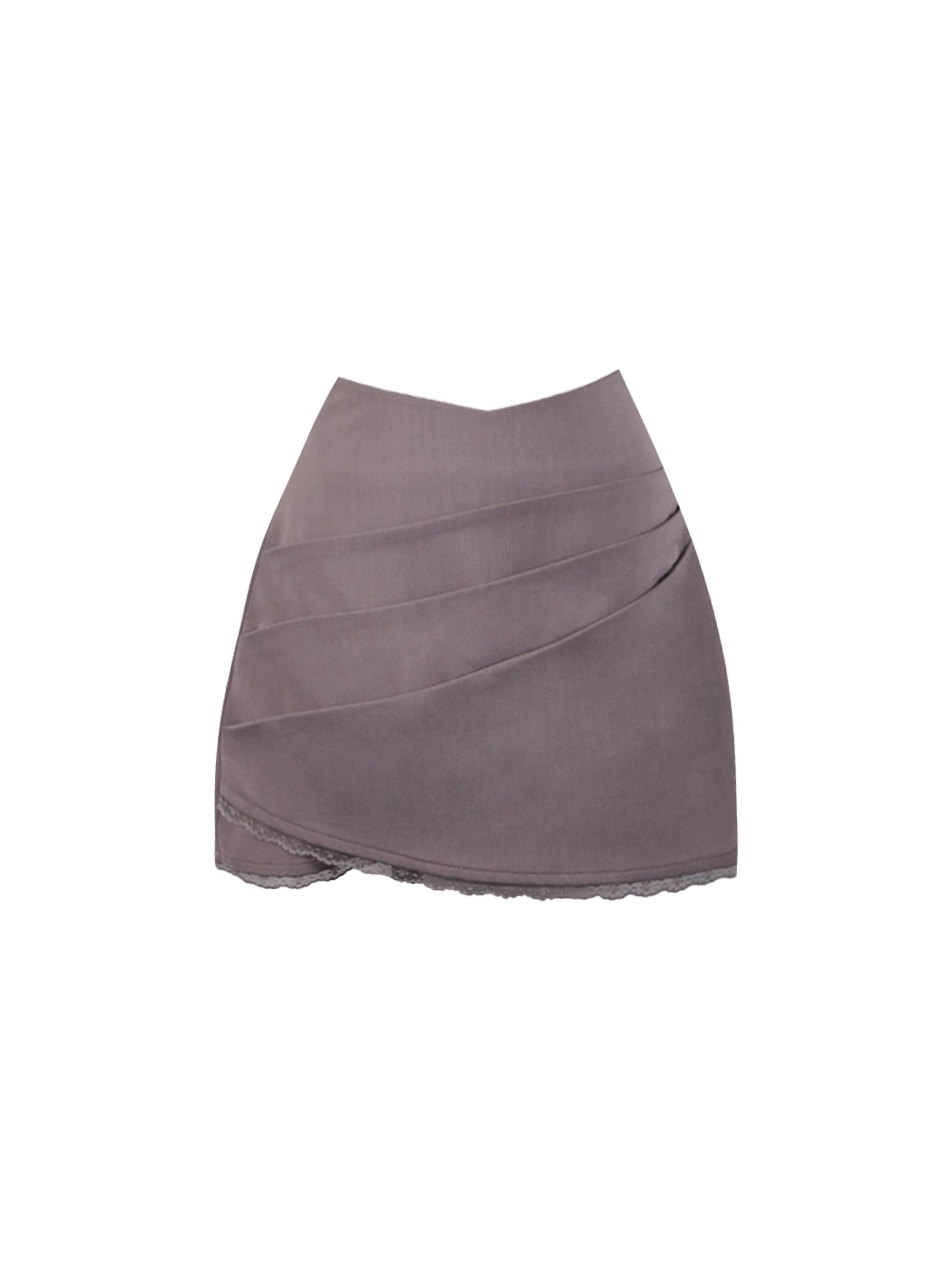 Fascinating 2-Piece Set Soft Gray Floral Blouse Taupe Mini Skirt Romantic Lace Ruffles Trim Sheath Short Dress AP4719
