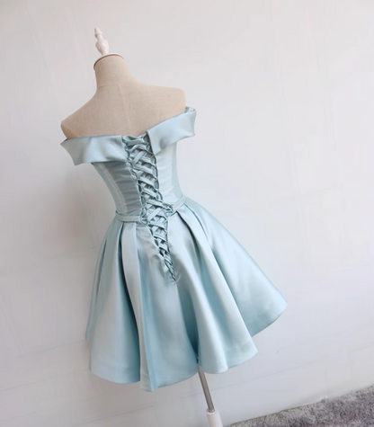 Avant-Garde Off-Shoulder A-Line Birthday Dresses Lace-Up Satin Bow Satin Homecoming Dress AP4722