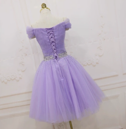Romantic Off-Shoulder A-Line Birthday Dresses  Sequins Beads Pleated Tulle Homecoming Dress AP4725