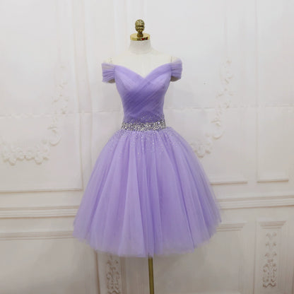 Romantic Off-Shoulder A-Line Birthday Dresses  Sequins Beads Pleated Tulle Homecoming Dress AP4725