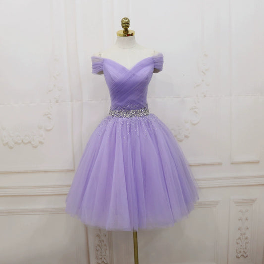 Romantic Off-Shoulder A-Line Birthday Dresses  Sequins Beads Pleated Tulle Homecoming Dress AP4725