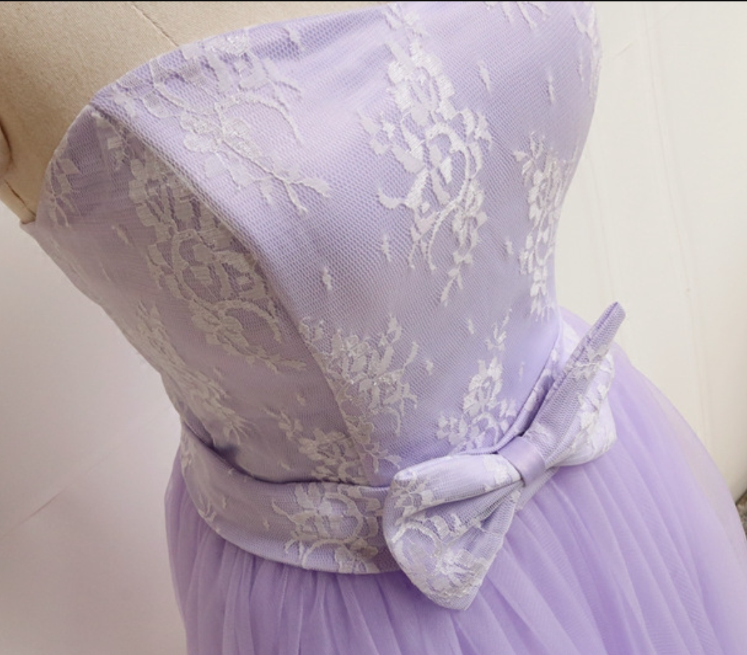Ornate A-Line Strapless Birthday Dresses Bow Lace Tulle Homecoming Dress AP4726