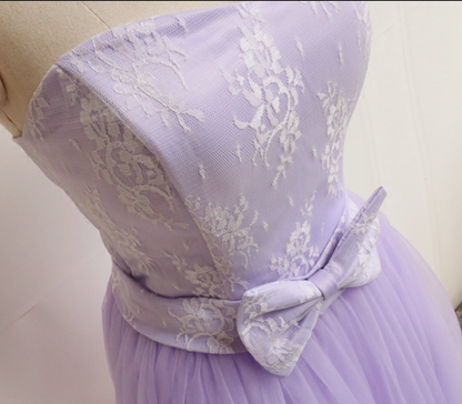 Ornate A-Line Strapless Birthday Dresses Bow Lace Tulle Homecoming Dress AP4726