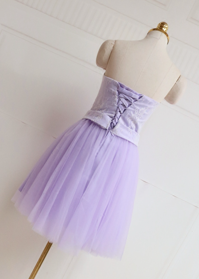 Ornate A-Line Strapless Birthday Dresses Bow Lace Tulle Homecoming Dress AP4726