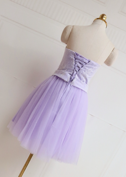 Ornate A-Line Strapless Birthday Dresses Bow Lace Tulle Homecoming Dress AP4726