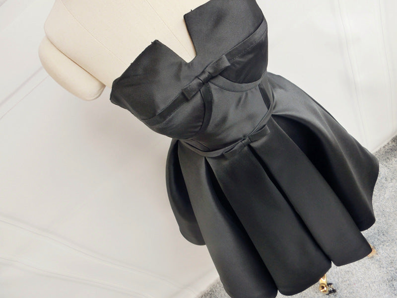 Chic A-Line Strapless Birthday Dresses Simple Bows Cutout Black Homecoming Dress AP4728