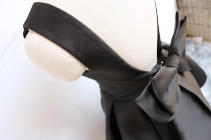 Luxurious Square Neck A-Line Birthday Dresses Backless Bows Black Homecoming Dress AP4730